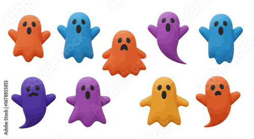 Vector Halloween Ghosts PNG on Transparent Background