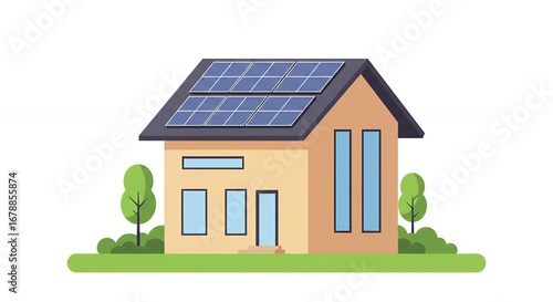Modern solar house illustration flat style home design