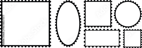 Blank postage stamp. Clean postage stamp template. Postage icon. Rectangle shape frame with circle zigzag edge. Zigzag edge frame. Different size frames. scallop edge shape.