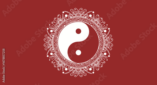 Vector Henna Mandala Yin Yang Symbol in Mehndi Decorative Style