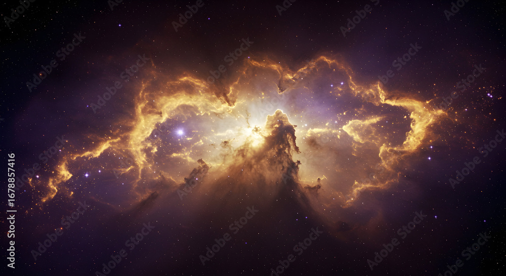 Fototapeta premium Glowing Nebula Cloud in Outer Space with Bright Stars