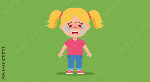 Vector Cartoon Illustration of Little Girl with Pollen Allergy Concept