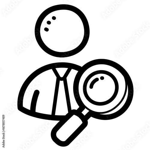 Investigating Person Line Art of a Man with a Magnifying Glass