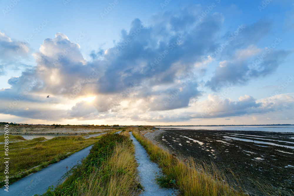 Fototapeta premium Coastal path along the Lake of Aytré in Charente Maritime coast