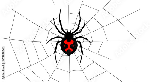 Vector Illustration of Black Widow Spider on Web