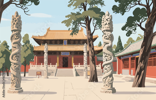 Chinese style architecture and scenery, vector diagram