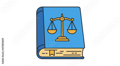 Vector Icon Illustration of Constitution Book with Justice Scales on Cover