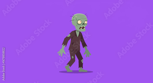 Vector Flat Design Cartoon Zombie Walking Illustration