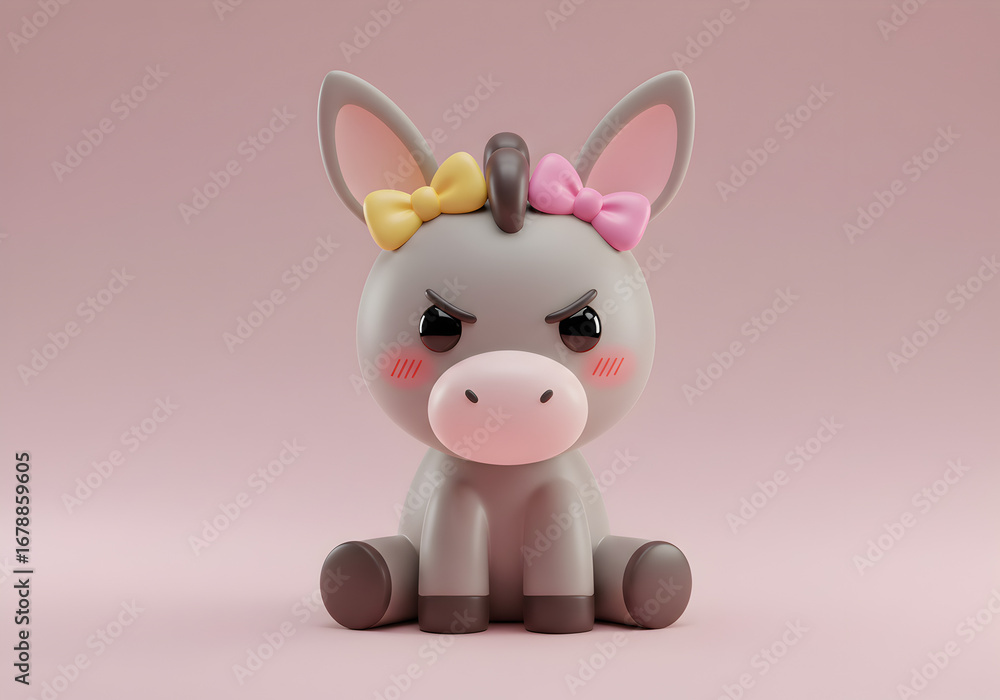 Naklejka premium Cartoon donkey with bows