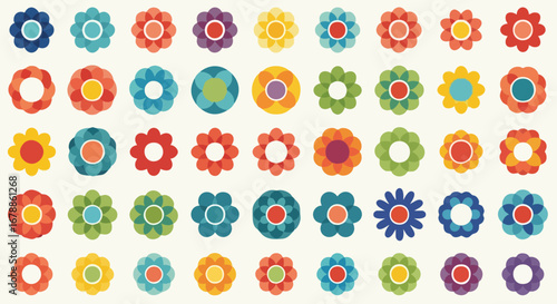 Vibrant retro floral patterns bring cheerful, colorful decor to any project.