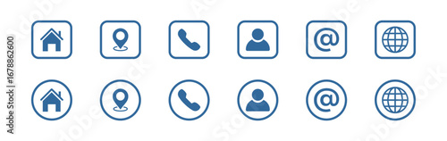Set of contact information icons containing name, location, phone, email and web address symbol. transparent and vector illustration.