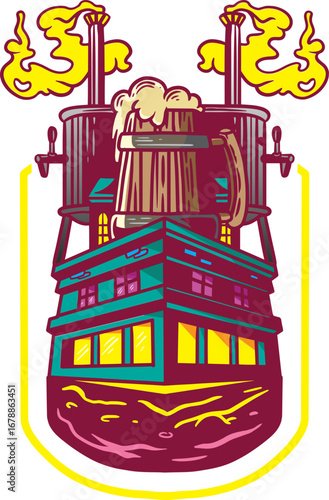 Beer Brewery Plant Illustration – Craft Brewing Equipment Line Art