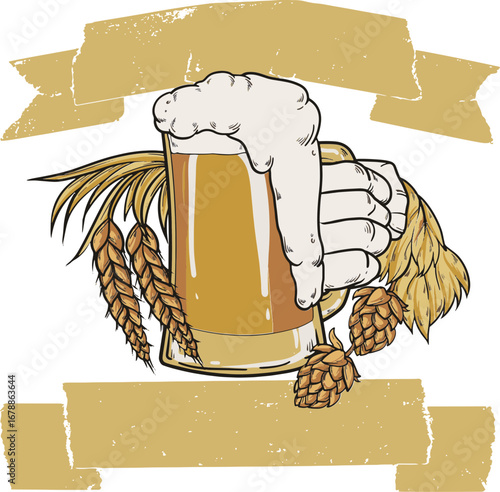Malt Mug Illustration – Beer Mug with Malt Grain Design