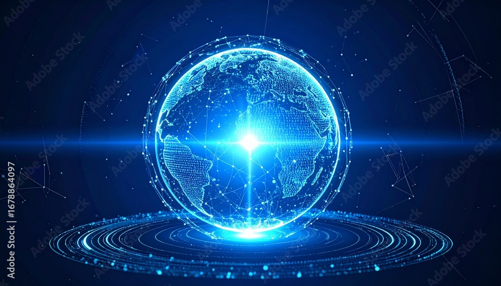 Fototapeta premium A digital representation of Earth with glowing neon lights and connections 