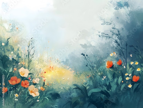 Wallpaper Mural Vibrant Wildflower Meadow Painting, Summer Floral Art, Nature Landscape Torontodigital.ca