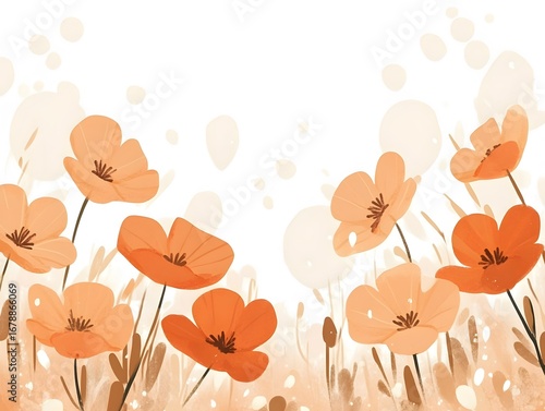 Wallpaper Mural Orange Poppy Flower Field Illustration Art Torontodigital.ca