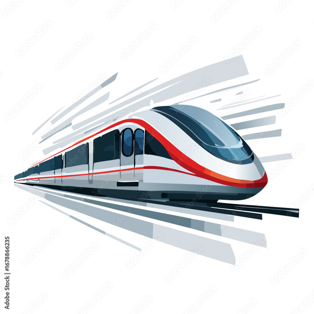 Fototapeta premium Sleek bullet train traveling at high speed, symbolizing modern rapid transportation