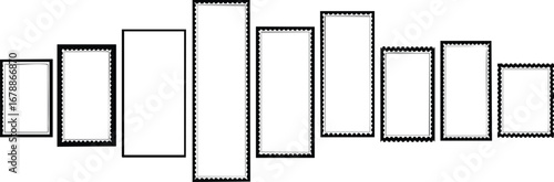 Collection of diverse rectangular frames with perforated edges on white background