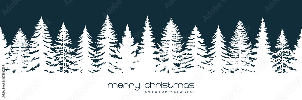 Obraz premium seamless fir tree forest border silhouette isolated vector illustration