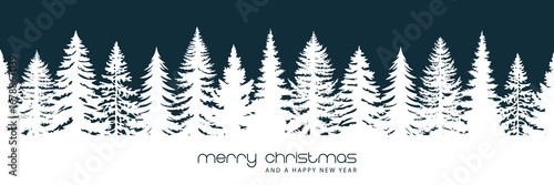 seamless fir tree forest border silhouette isolated vector illustration