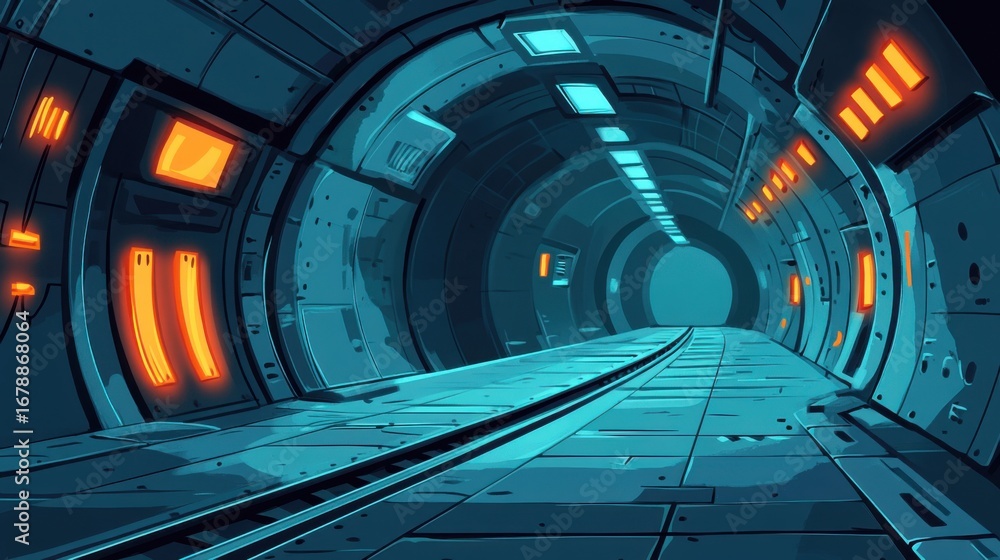 Fototapeta premium Intricate Hand-Drawn Subway Tunnel with Glowing Lights