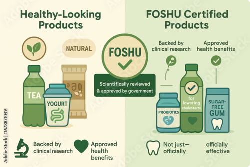 Vector infographic comparing certified health products with regular ones, clean style, used in wellness and nutrition visual explanations.