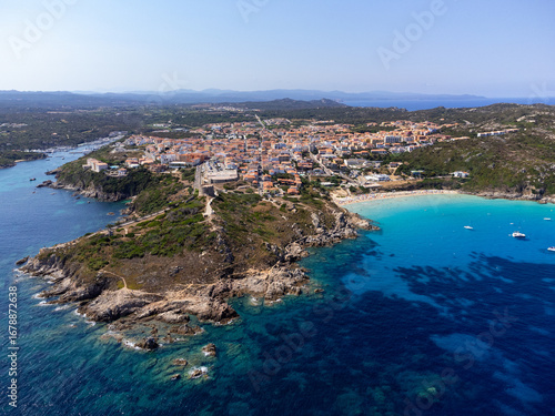 Aerial view of Santa Teresa di Gallura and Rena Bianca beach