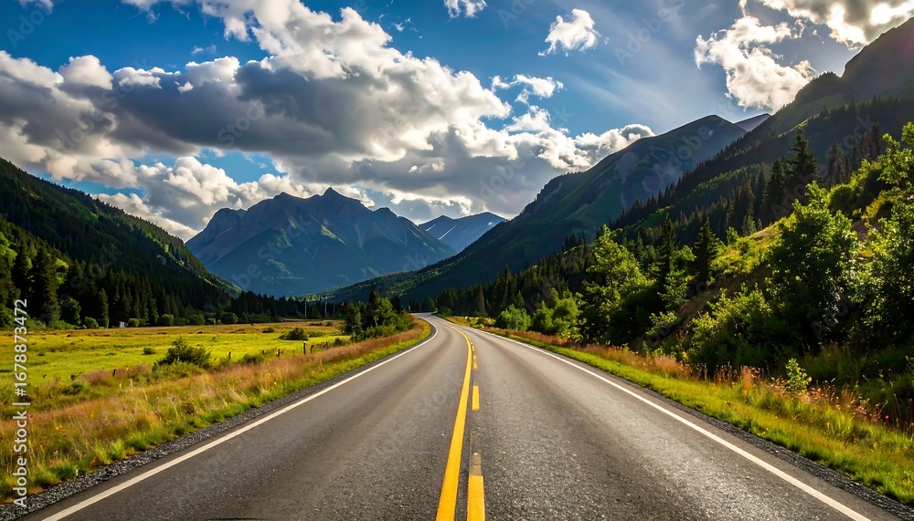 Naklejka premium Scenic mountain road under a partly cloudy sky