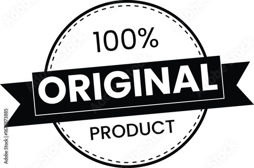 100% Original Product Badge Vector, Authentic Seal Label Design, Certified Brand Logo, Genuine Quality Sticker, Black Ribbon Stamp Icon