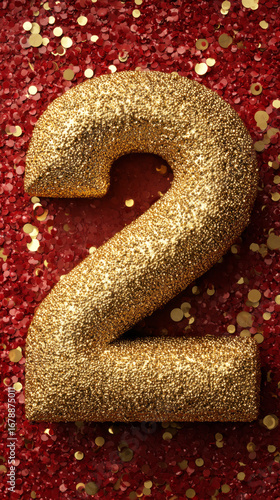 Happy 2th Birthday Greeting Background. 3D Rendering of Festive Celebration Number Decoration. Only the number 2, without inscriptions.