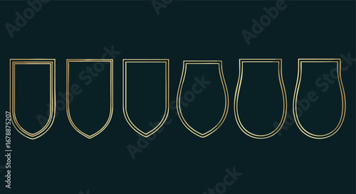Elegant shields templates with golden outline for sophisticated designs, perfect for logos