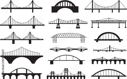 bridges vector collection 17 minimal outline icons suspension arch truss beam cable stayed engineering architecture