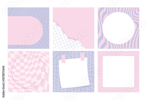 90s pastel backgrounds design for social media. Vector square templates collection for posts in social media