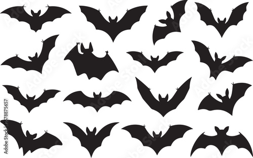 collection of 16 unique bat silhouette vectors perfect for spooky graphics educational animal designs and wildlife themed projects