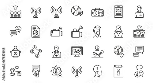 Vector Icons Set of Communication Media and Technology Doodle Line Icon Set. EPS Editable