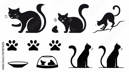 Charming black cat silhouettes capture playful moods and everyday moments, perfect for pet lovers.