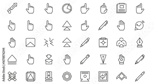 Vector Icons Set of Cursor Hand Pointer and UI Tools Thin Line Icon Set. EPS Editable
