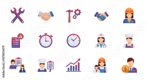 Vector Icons Set of Flat Icon Collection for Business Labor and Professional Occupations. EPS Editable