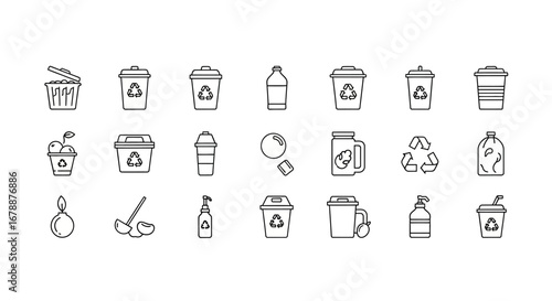 Vector Icons Set of Hand Drawn Recycling and Waste Management Icon Set. EPS Editable