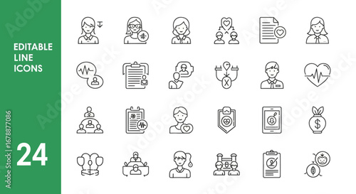 Vector Icons Set of Healthcare and Medical Insurance Editable Line Icons Set. EPS Editable