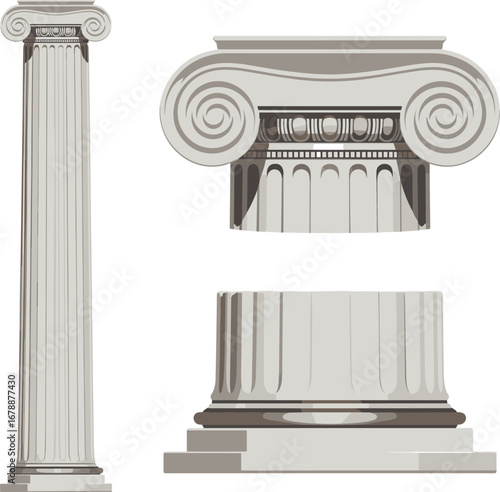 Ancient classical Ionic column architecture, Greek style stone pillar, historic architectural design elements