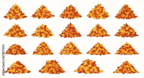 Vector Icons Set of Set of colorful autumn leaf piles in various shapes and sizes cartoon vector illustration. EPS Editable
