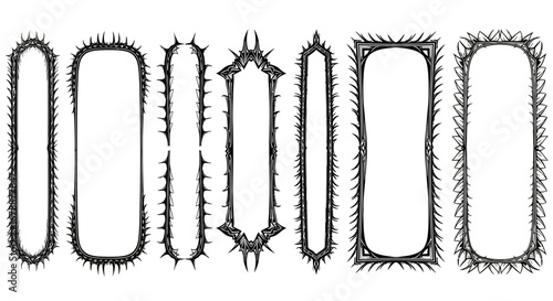 Vector Icons Set of Set of hand drawn vertical frames with spiky thorny borders. EPS Editable