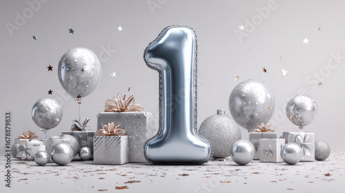 Happy 1th Birthday golden Greeting Background. Festive Celebration Number Decoration. Only the number 1, without inscriptions.