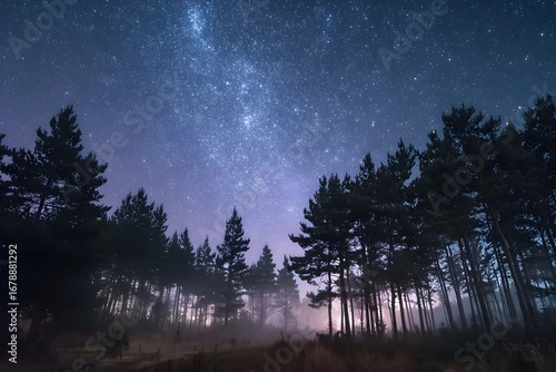 Silent forest under starry night sky