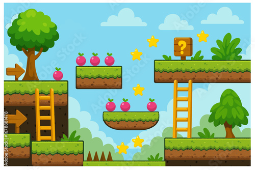 Forest Platformer 2D Game Level Background