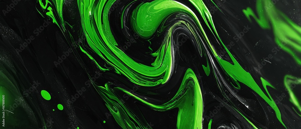Obraz premium Abstract green and black swirling paint texture background