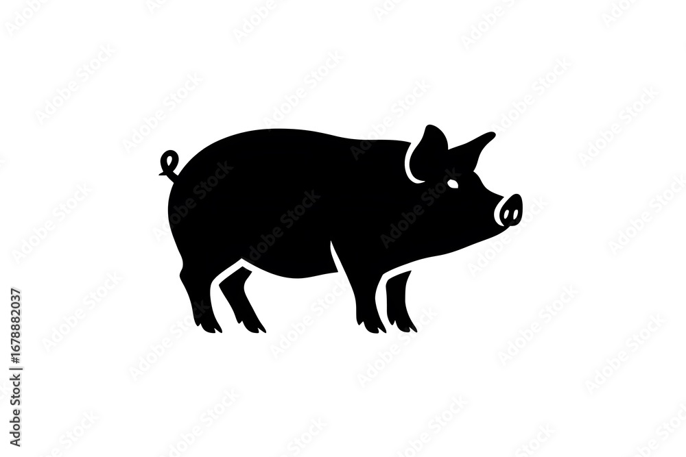 Obraz premium Black pig standing in a white background.