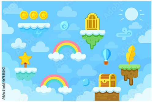 Vector Art Sky Platformer Game Background