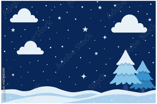 Winter Night Snowy Landscape Background